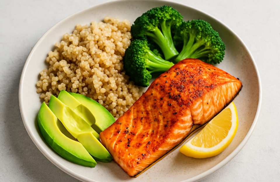 Grilled Salmon with Quinoa & Avocado (High Protein Dinner for Fat Loss)