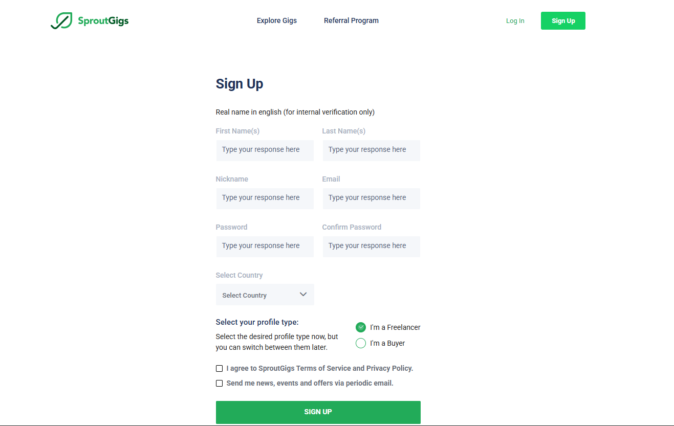 Create Your Free sproutgigs.com Account